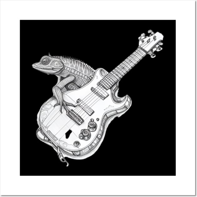 Chameleon plays guitar Wall Art by  art white